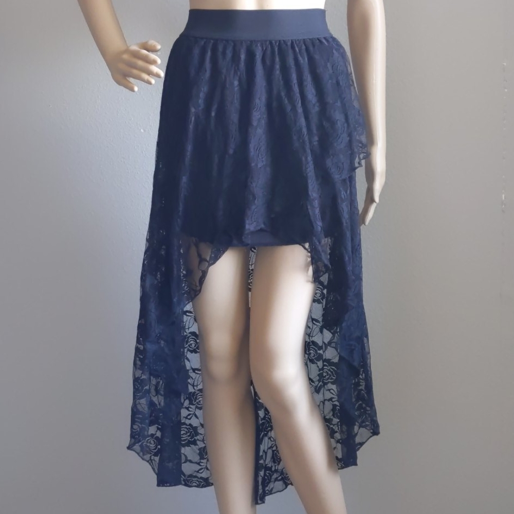 Goddess Black Lace  Asymmetric Skirt High Low   M